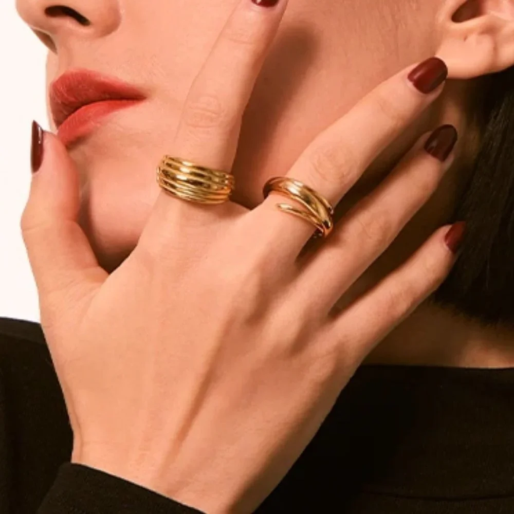 NEW 18K Gold Plated Textured Layer Ring
